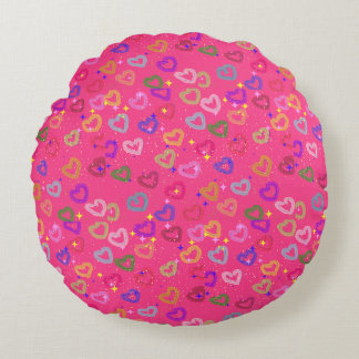 Cute Colourful Heart Round Cushion
