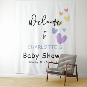Cute & Colourful Hearts Baby Shower Backdrop Tapestry