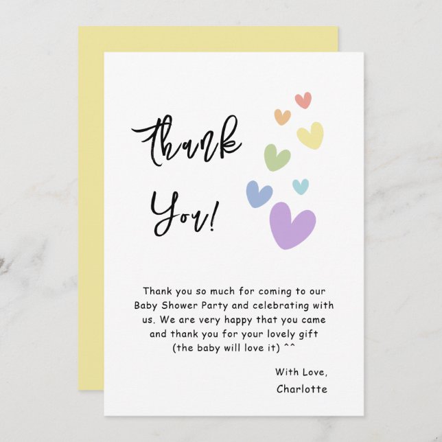 Cute & Colourful Hearts Baby Shower Thank You Card (Front/Back)