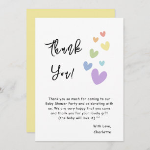 Cute & Colourful Hearts Baby Shower Thank You Card