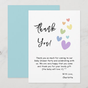 Cute & Colourful Hearts Baby Shower Thank You Card
