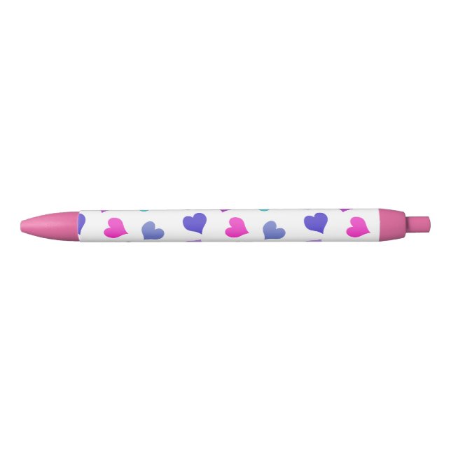 Cute colourful hearts black ink pen (Front)