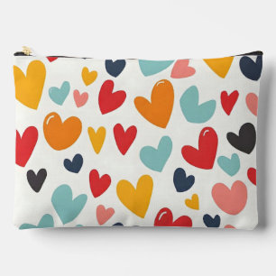 Cute Colourful Hearts Doodle Romantic Accessory Pouch