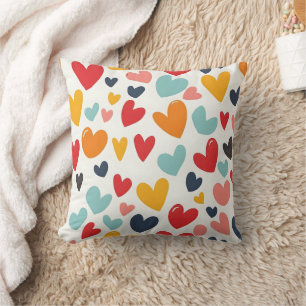 Cute Colourful Hearts Doodle Romantic Cushion