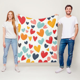 Cute Colourful Hearts Doodle Romantic Fleece Blanket