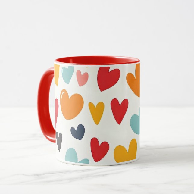 Cute Colourful Hearts Doodle Romantic Mug (Front Left)
