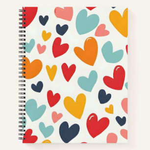 Cute Colourful Hearts Doodle Romantic Notebook