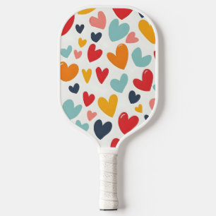 Cute Colourful Hearts Doodle Romantic Pickleball Paddle