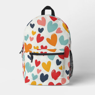 Cute Colourful Hearts Doodle Romantic Printed Backpack