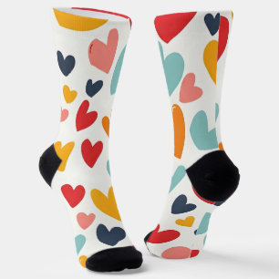 Cute Colourful Hearts Doodle Romantic Socks