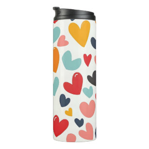 Cute Colourful Hearts Doodle Romantic Thermal Tumbler