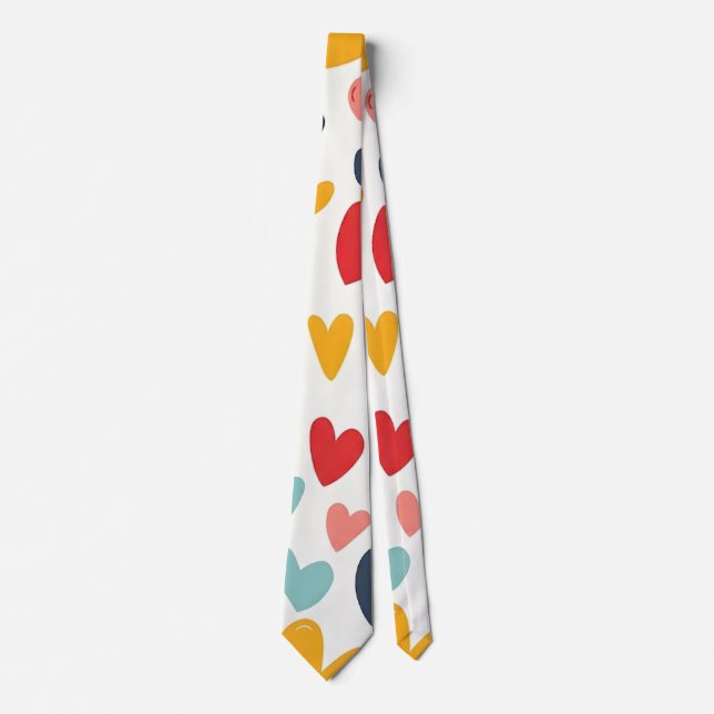 Cute Colourful Hearts Doodle Romantic Tie (Front)