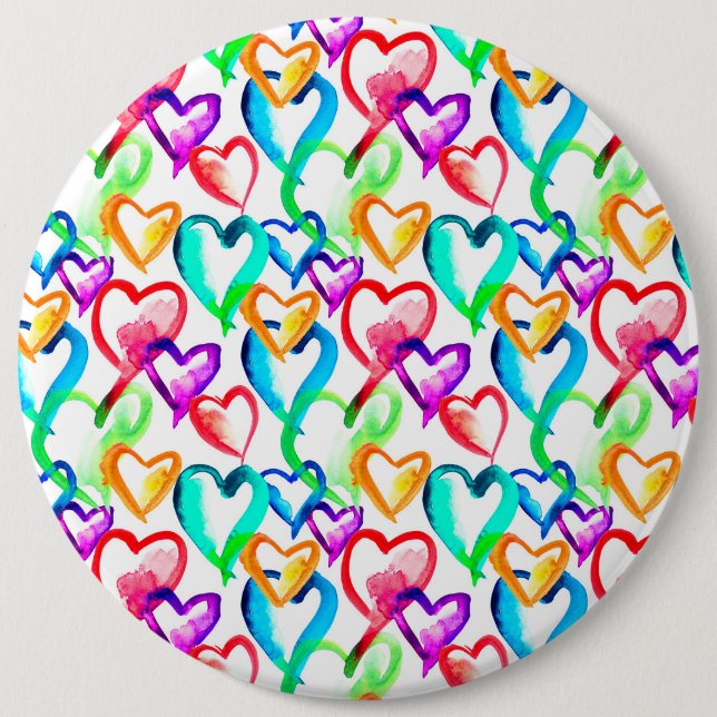 Cute colourful hearts pattern 6 cm round badge (Front)