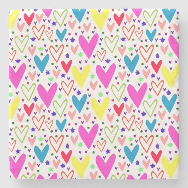 Cute colourful hearts pattern Case-Mate iPhone cas Stone Coaster (Front)