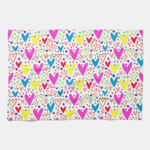 Cute colourful hearts pattern Case-Mate iPhone cas Tea Towel