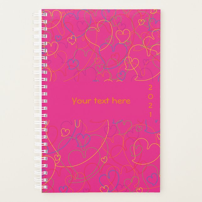 Cute Colourful Hearts Pattern - Hearts Net Pink Planner (Front)