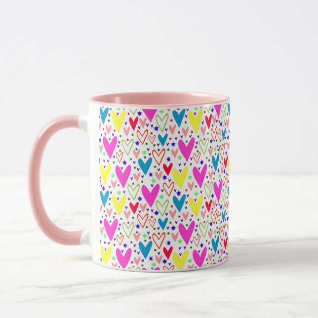 Cute colourful hearts pattern mug (Left)