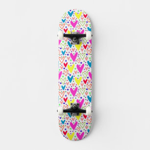 Cute colourful hearts pattern skateboard