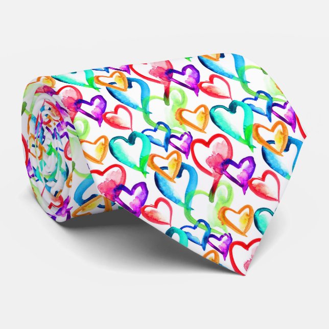 Cute colourful hearts pattern tie (Rolled)