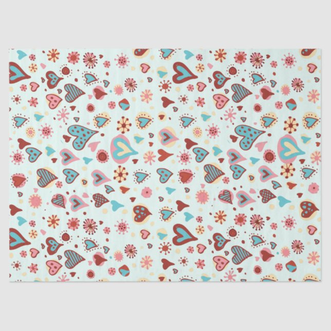 Cute Colourful Hearts Pattern Tissue Paper (Front)