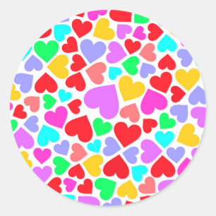 Cute colourful hearts patterns classic round sticker