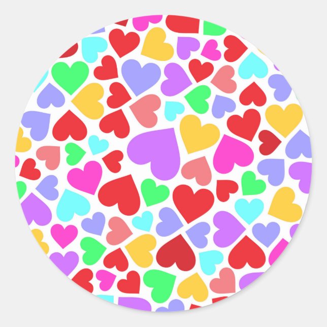 Cute colourful hearts patterns classic round sticker (Front)