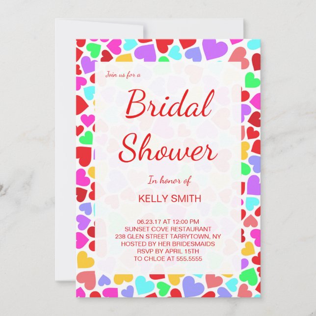 Cute colourful hearts patterns invitation (Front)