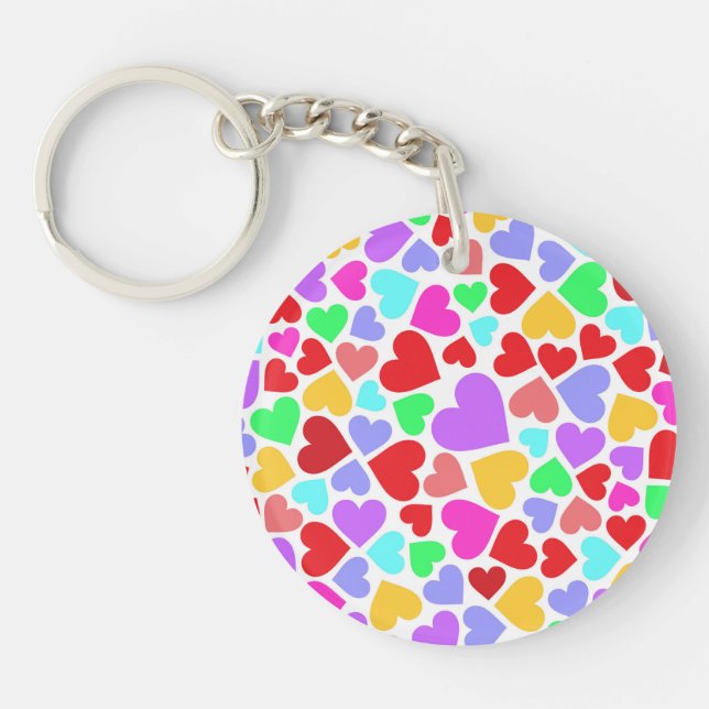 Cute colourful hearts patterns key ring (Front)