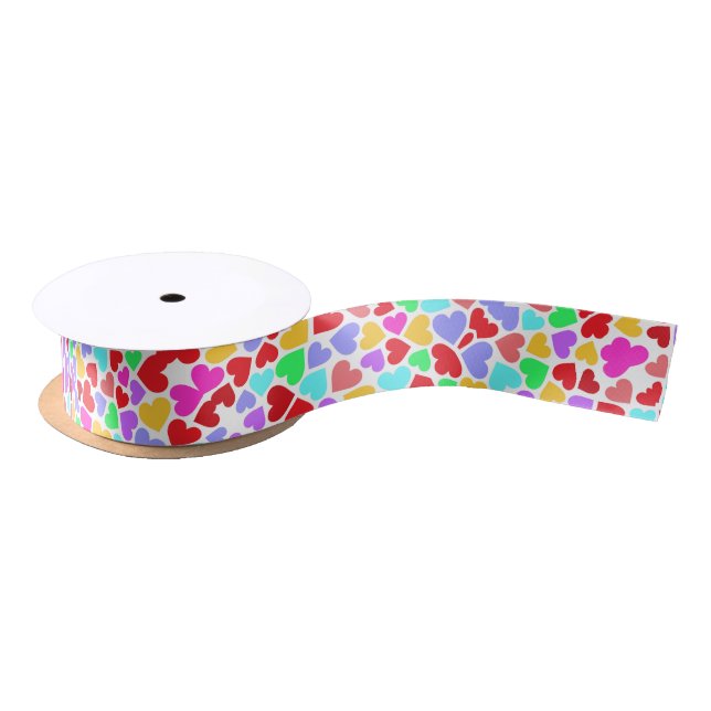 Cute colourful hearts patterns satin ribbon (Spool)