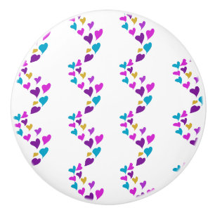 Cute Colourful Hearts Pink Blue Purple Yellow Ceramic Knob
