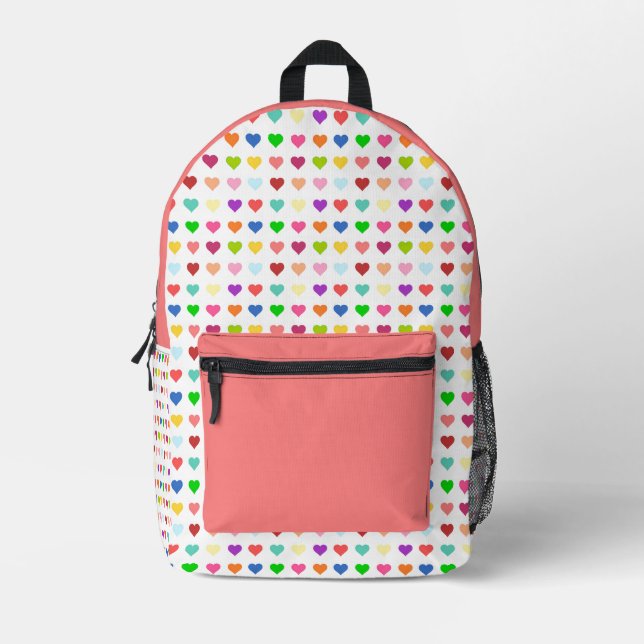 Cute Colourful Hearts Printed Backpack (Front)