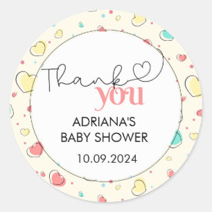 Cute Colourful Hearts Thank you  Classic Round Sticker