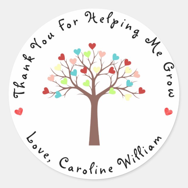 Cute Colourful Hearts Tree Thank You Classic Round Sticker (Front)