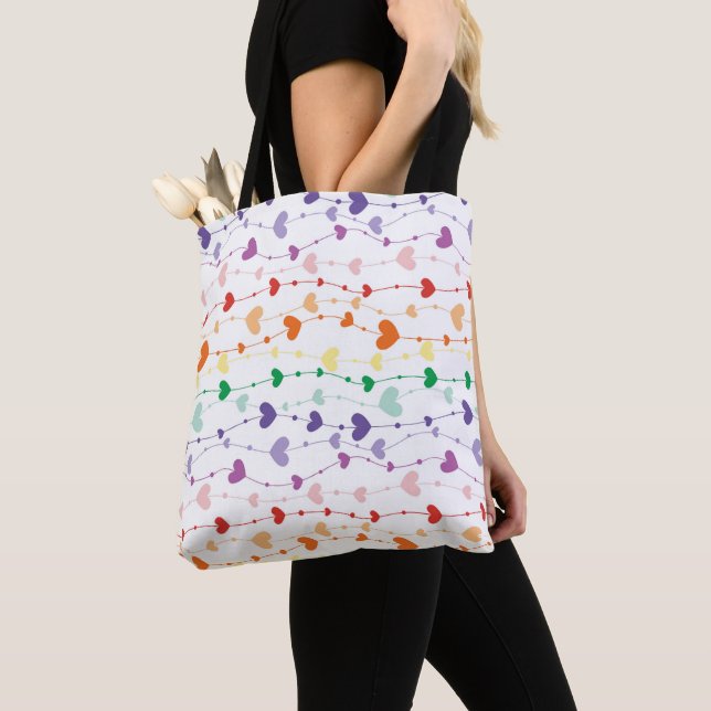 Cute Colourful Hearts Wavy Pattern  Tote Bag (Close Up)