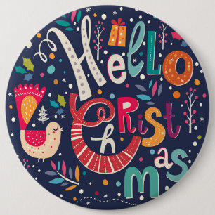 Cute Colourful Hello Christmas-Retro Text Design 6 Cm Round Badge