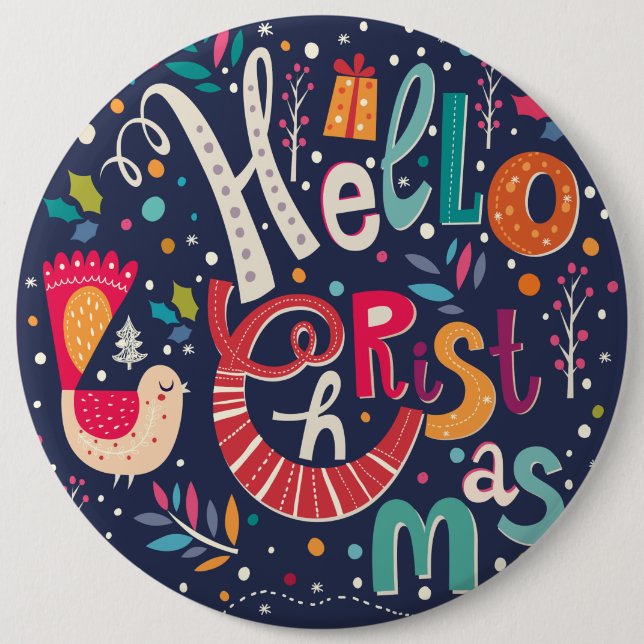 Cute Colourful Hello Christmas-Retro Text Design 6 Cm Round Badge (Front)