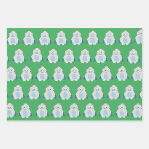 Cute Colourful Holiday Cartoon Patterns Kids Wrapping Paper Sheet