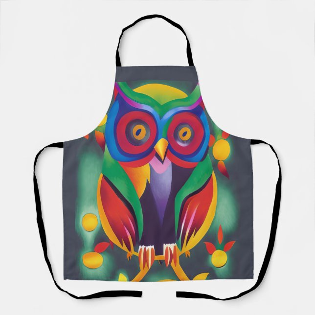 Cute Colourful Holographic Owl  Apron (Front)
