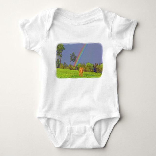 Cute Colourful Horse and Rainbow Design Baby Bodysuit (Front)