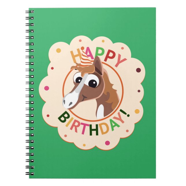 cute colourful horse birthday design notebook (Front)