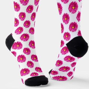 Cute Colourful Hot Pink Daisies Floral Pattern Socks