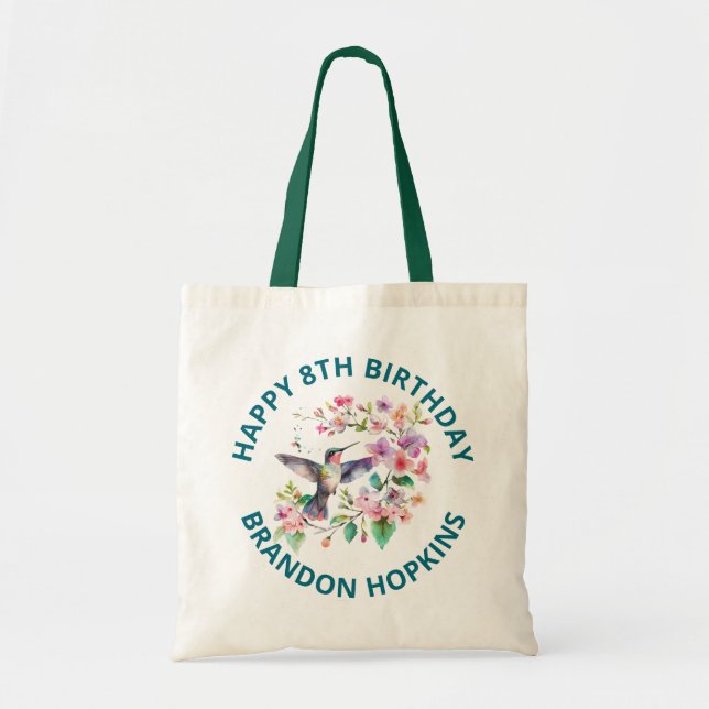 Cute Colourful Hummingbird and Floral Wreath Tote Bag (Front)