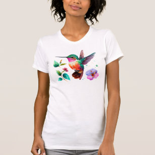 Cute Colourful Hummingbird and flowers T-Shirt
