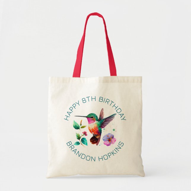 Cute Colourful Hummingbird and flowers Tote Bag (Front)