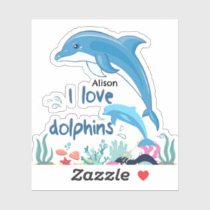 Cute & Colourful I Love Dolphins Quotes Name 