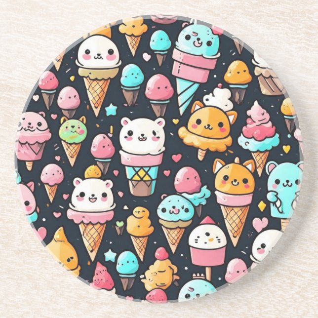 Cute colourful ice cream cones  coaster (Front)