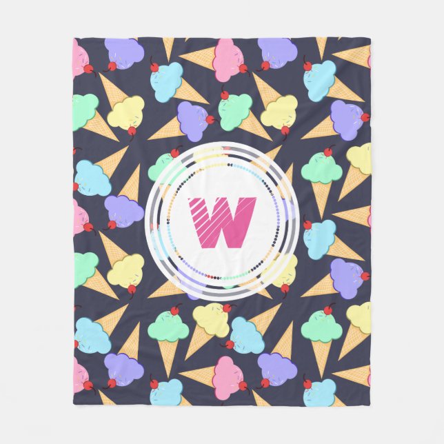 Cute Colourful Ice Cream Cones - Personalised Fleece Blanket (Front)