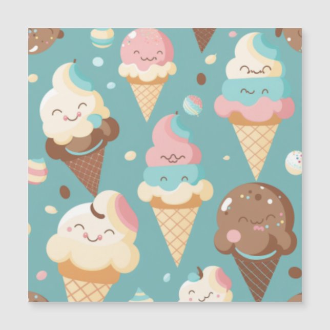 Cute colourful ice cream  magnetic invitation (Front)
