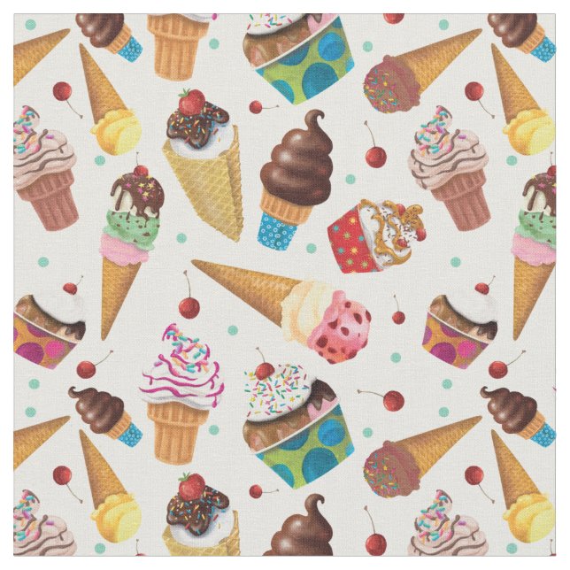 Cute Colourful Ice Cream Print Fabric (Close Up)