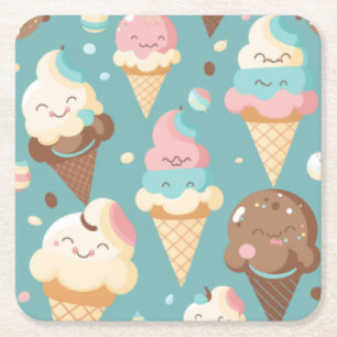 Cute colourful ice cream square paper coaster